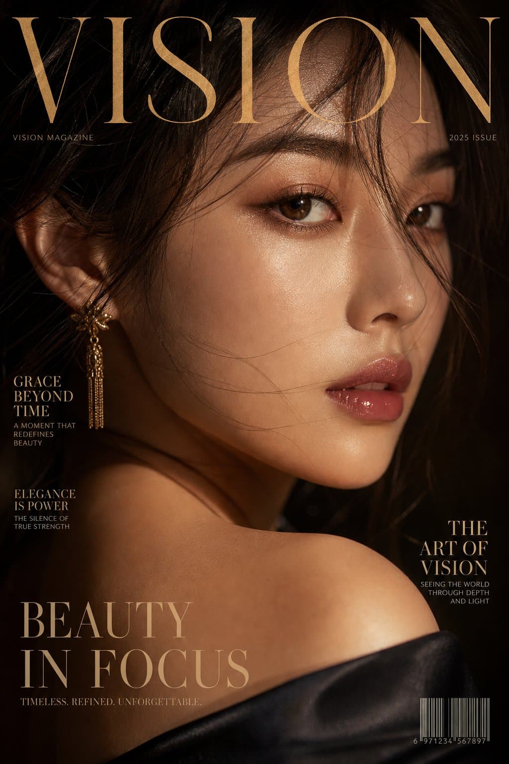 Luxury editorial portrait cinematic Asian woman