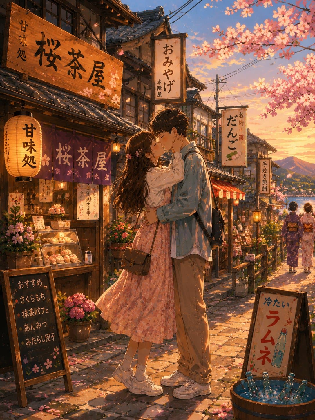 Romantic Japanese Anime Street Kiss Scene