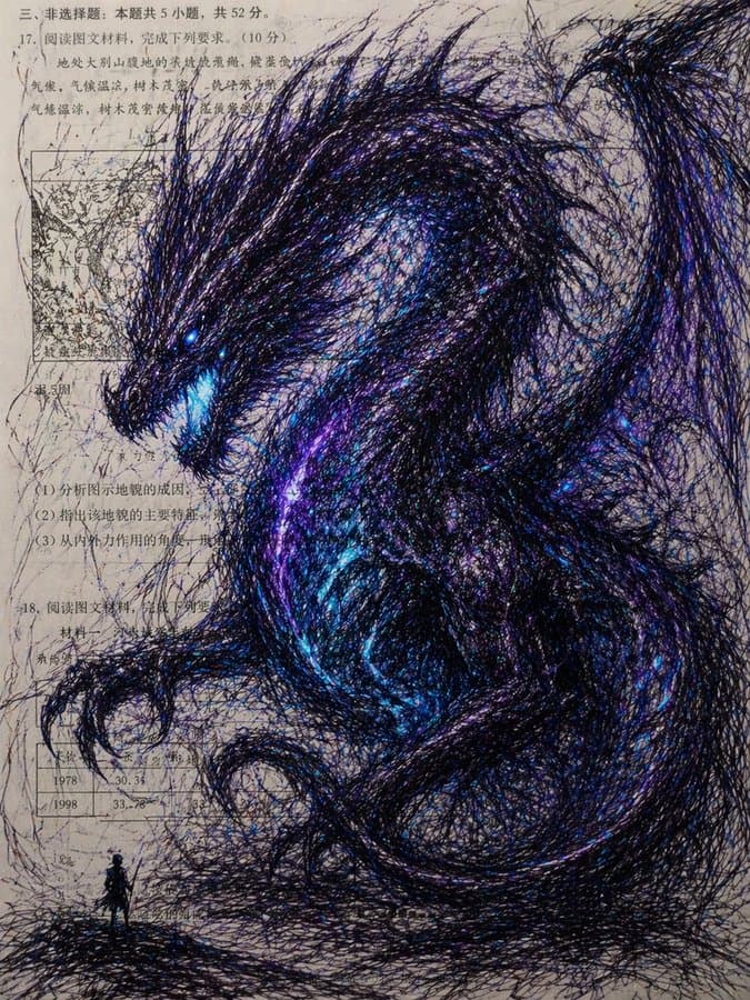 Scribble Dragon on an Exam Paper