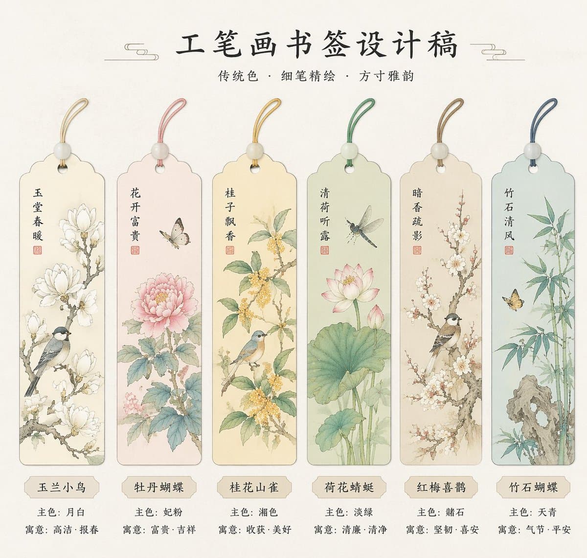 Exquisite Chinese Gongbi Painting Bookmark Design