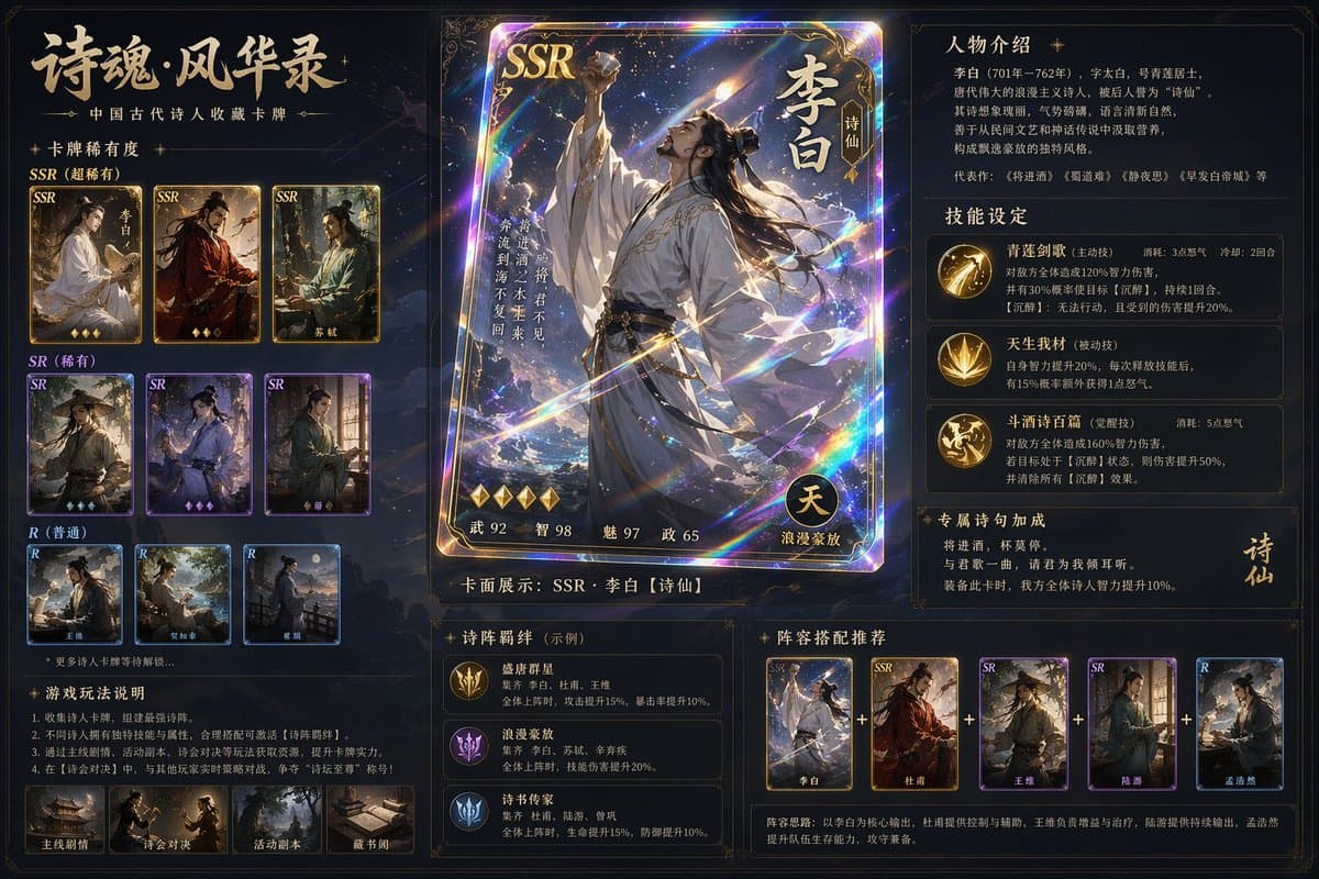 Ancient Poet Holographic Laser Collectible Cards