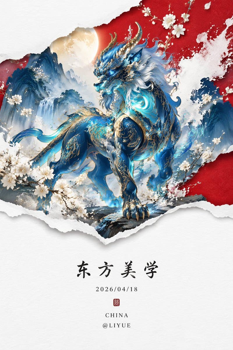 Fluorescent Blue Qiongqi Neo-Chinese Landscape Painting