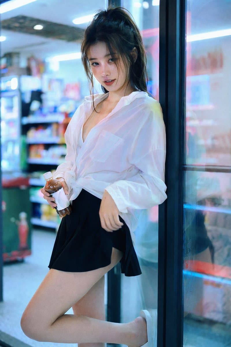 Sexy Neon Girl in a Late-Night Convenience Store