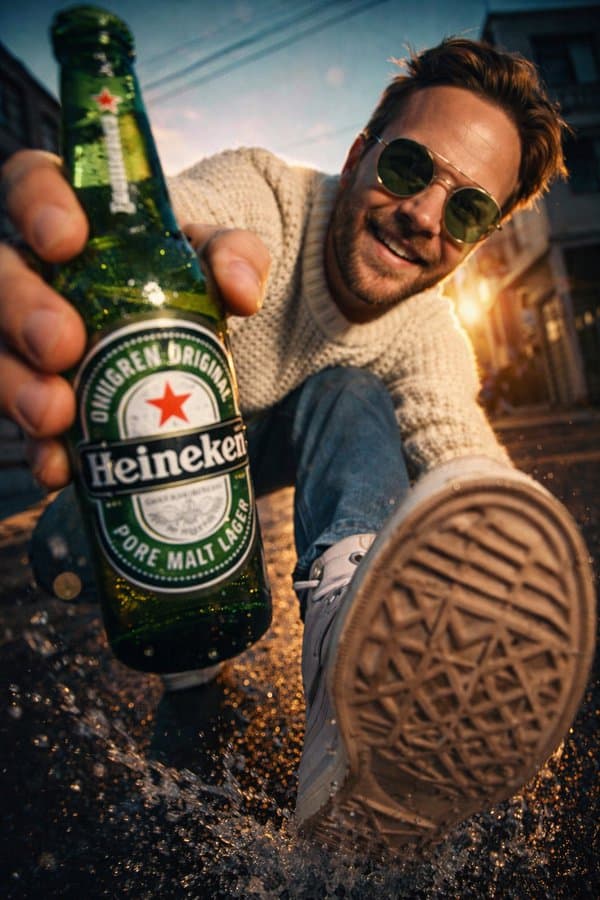 Bottle-Holding Male Model on the Street