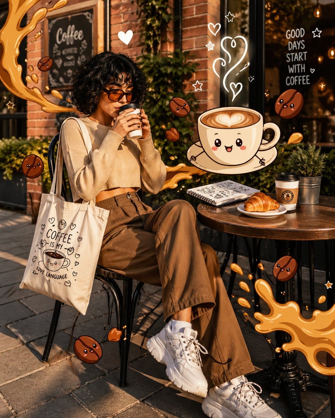 Café Realistic Photo with 2D Doodle Overlay