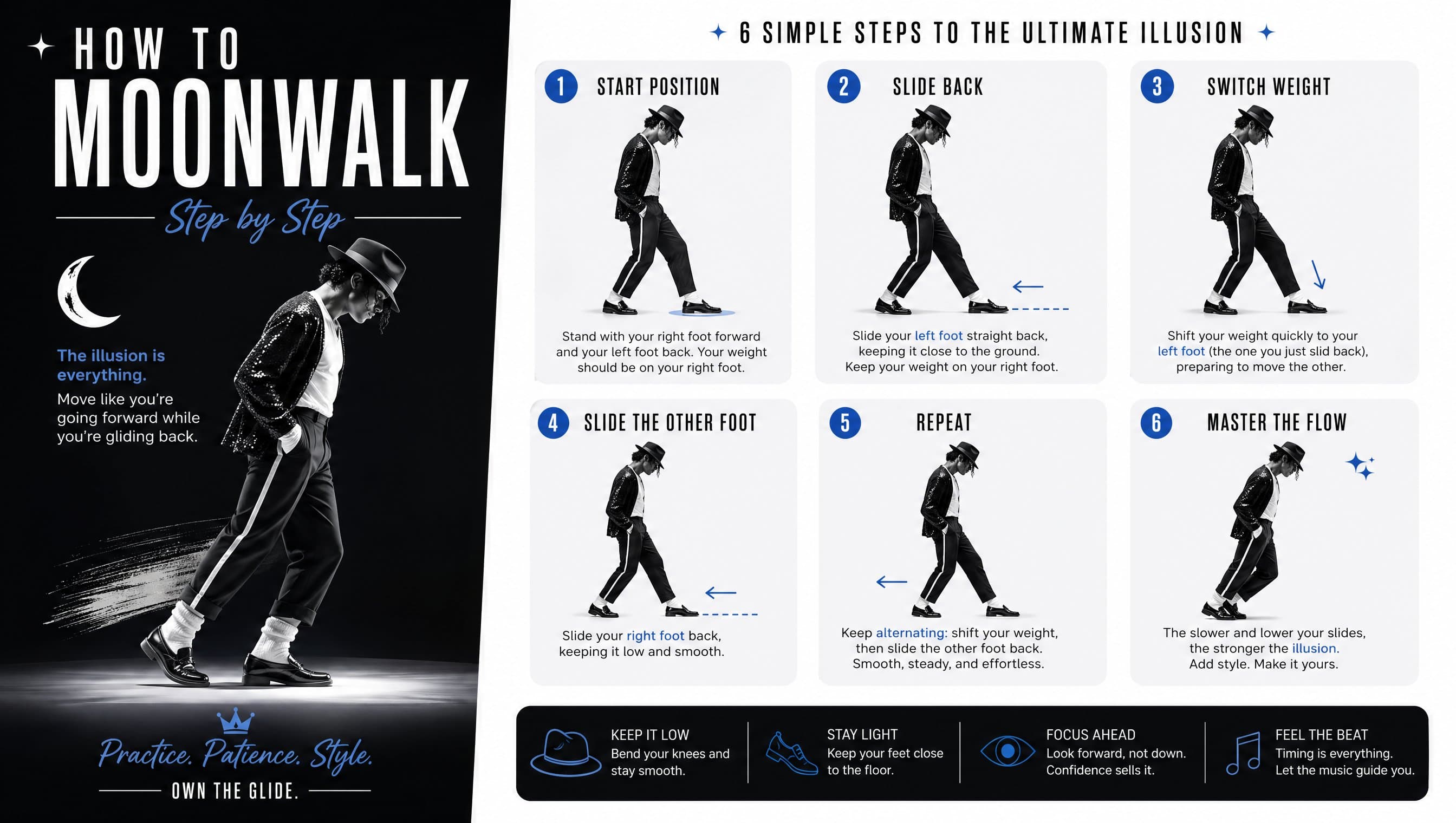 Moonwalk tutorial poster with modern clean design