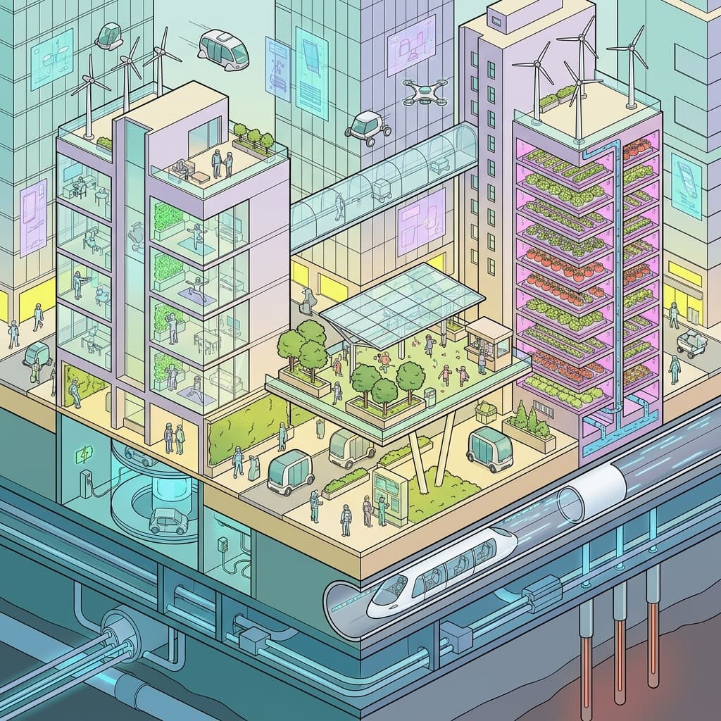 Futuristic City Isometric Cross-Section 2089