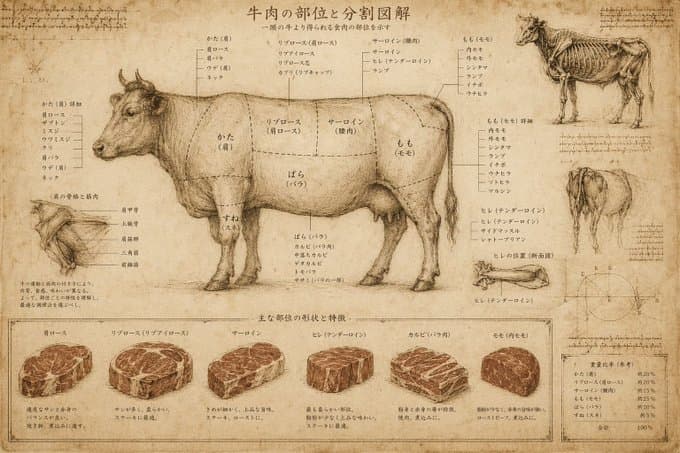 Da Vinci Style Beef Cut Diagram
