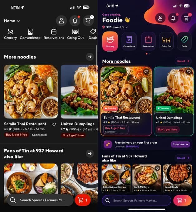 Bold Creative DoorDash UI Redesign