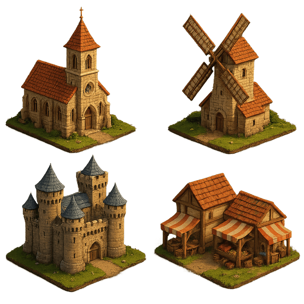 Medieval Strategy Buildings Voxel Art
