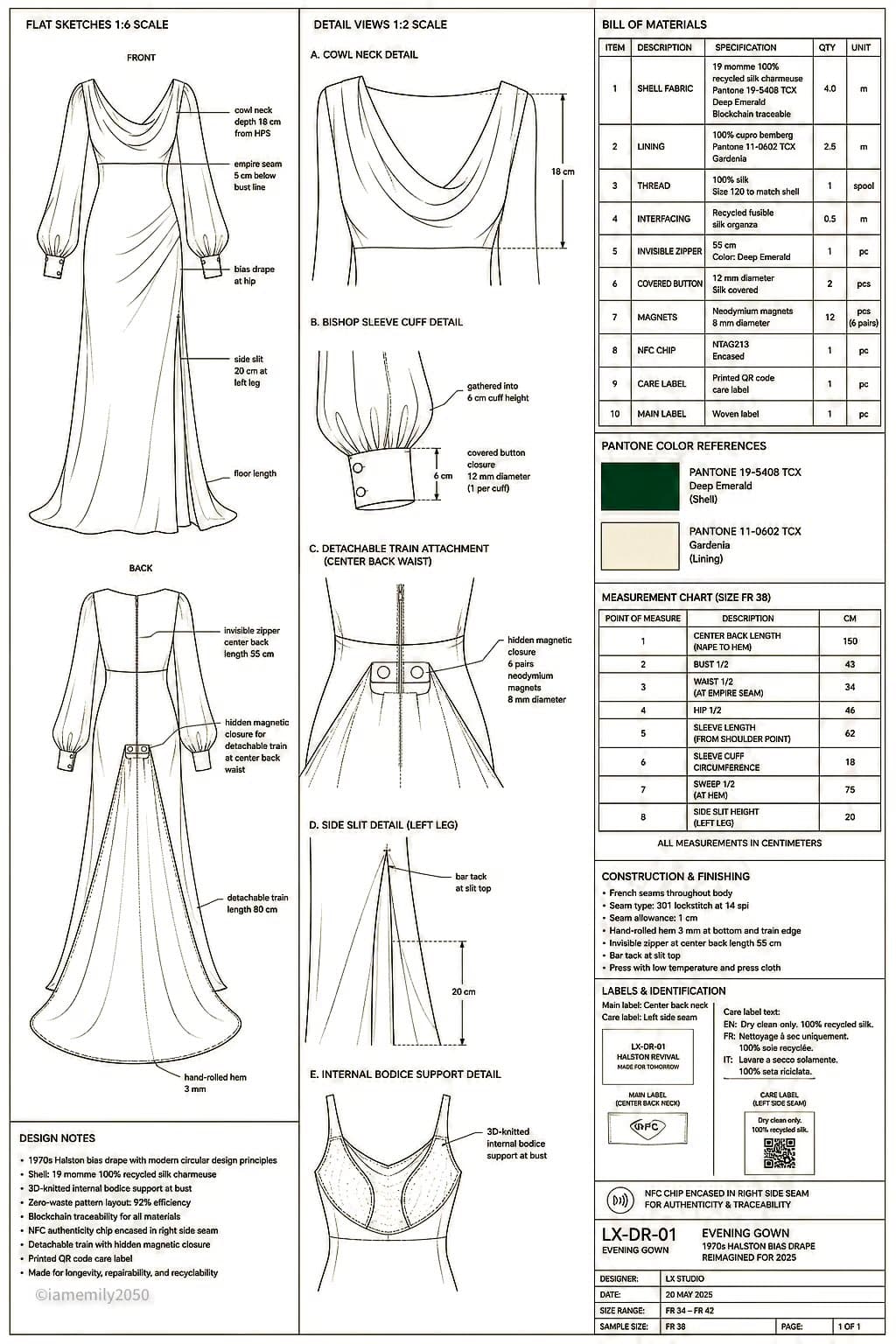 Technical fashion specification sheet