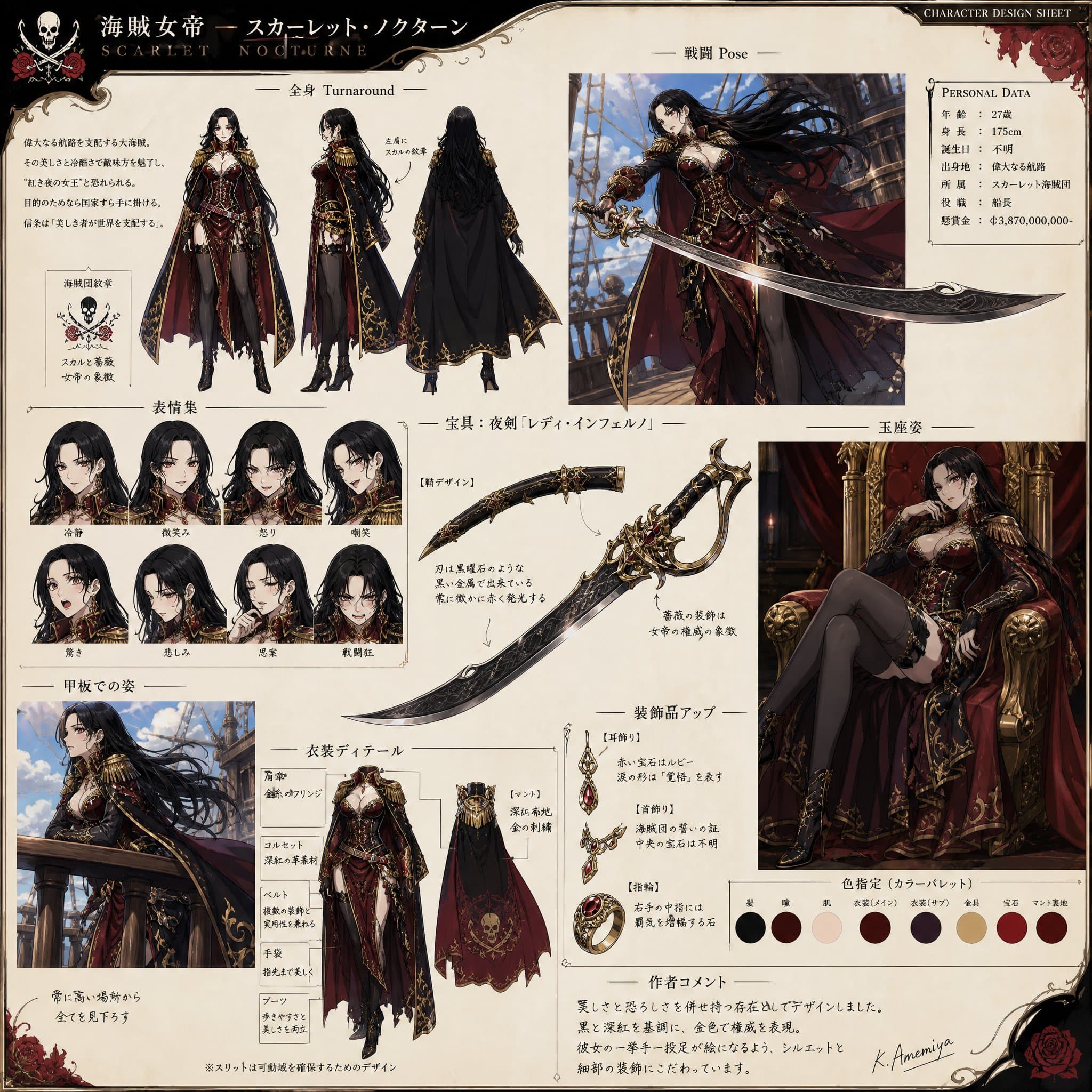 anime pirate empress character sheet style