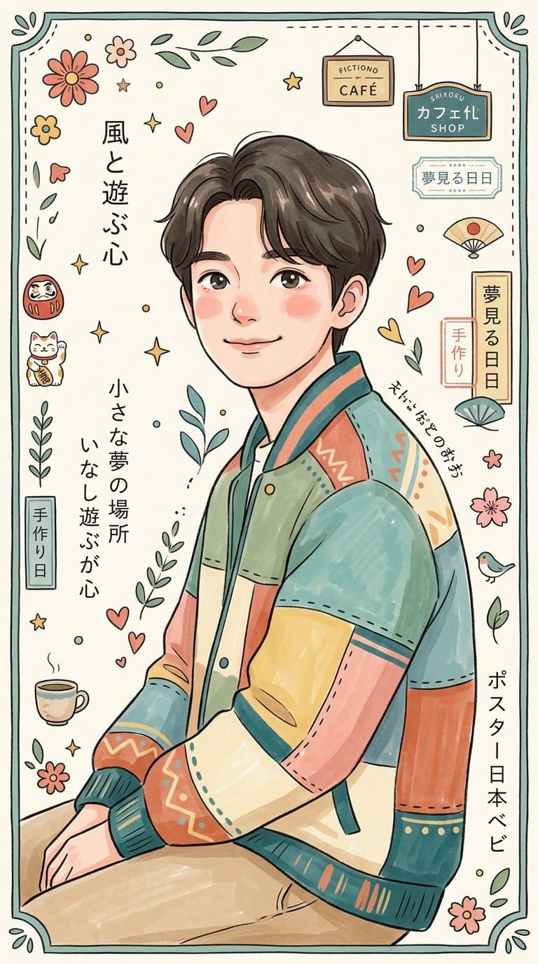 Whimsical Japanese Folk Art Illustration Prompt